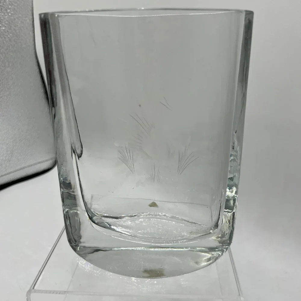 SMALANDSHYTTAN JOSEF SCHOTT Crystal Etched Vase ~ Heavy Art Glass Oval Vase with